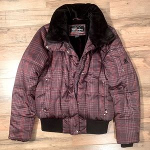 ZeroXposur Brown Plaid Puffer Bomber Jacket Small